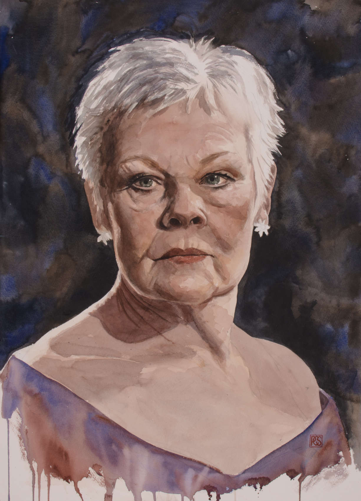Watercolour portrait of Judi Dench