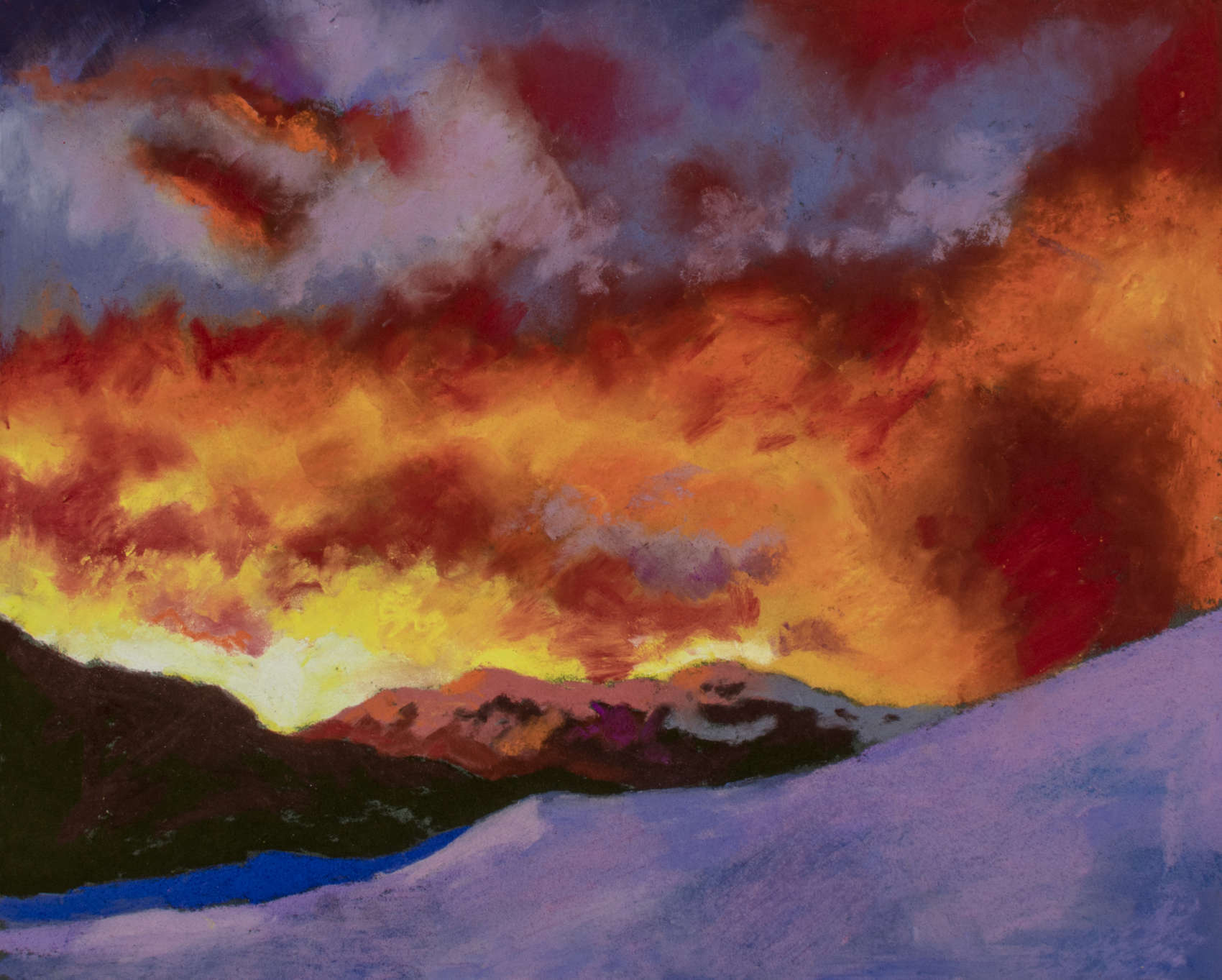 Sunset over snowy mountains